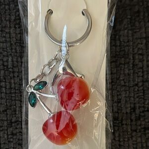 Red Cherry Keychain with Silver Details